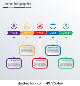 Plantilla de infografías de línea de tiempo con iconos. Elementos de diseño gráfico horizontal de línea de tiempo. Ilustración vectorial colorida.