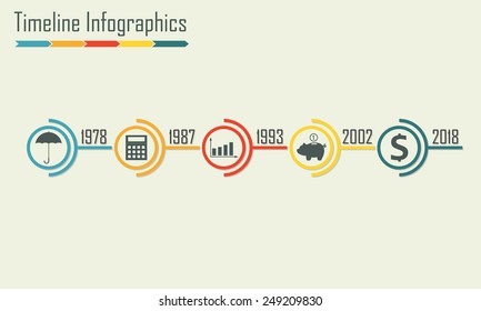 Timeline Infographics template. Isolated design elements. Vector illustration.