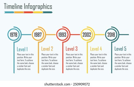 Timeline Infographics template. Isolated design elements. Colorful vector illustration.