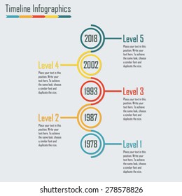 Timeline Infographics template. Isolated design elements. Colorful vector illustration.