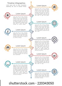 Timeline infographics template with nine elements, vector eps10 illustration