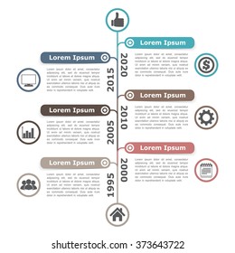 Timeline infographics template with place for your dates, titles, icons and text, vector eps10 illustration