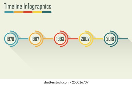 Timeline Infographics template with shadow. Horisontal design elements. Colorful vector illustration.