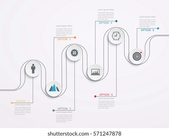 Timeline, infographics template with stepwise structure with 6 steps. Business line elements infographics.