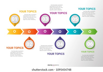 Timeline Infographics Template, Vector infographics timeline design template with 6 label, Vector can be used for workflow layout, diagram, number step up options.