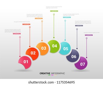 Timeline Infographics Template, Vector infographics timeline design template with 7 label, Vector. can be used for workflow layout, diagram, number step up options.
