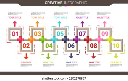 Timeline Infographics Template, Vector infographics timeline design template with 10 label, Vector. can be used for workflow layout, diagram, number step up options.