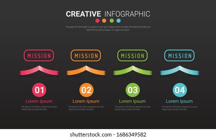 Timeline Infographics Template, Vector infographics timeline design template with 4 label, Vector. can be used for workflow layout, diagram, number step up options.