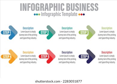 Plantilla de infografía de línea de tiempo, plantilla de diseño de línea de tiempo de infografía vectorial con etiqueta Six 6, opción Seis 6, Vector. se puede utilizar para el diseño del flujo de trabajo, el diagrama y las opciones de paso de número.