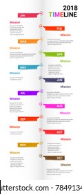 Timeline Infographics Template, Vector infographics timeline design template with 12 label, 12 months 1 year, Vector can be used for workflow layout, diagram, number step up options.