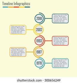 Timeline Infographics template. Vertical design elements. Colorful vector illustration.