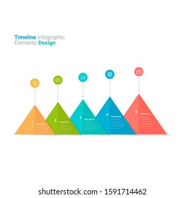 Timeline infographics, Triangle graph presentation. Can be used for workflow layout, diagram, number options, 5 options with icons, web design. Illustration ,EPS10