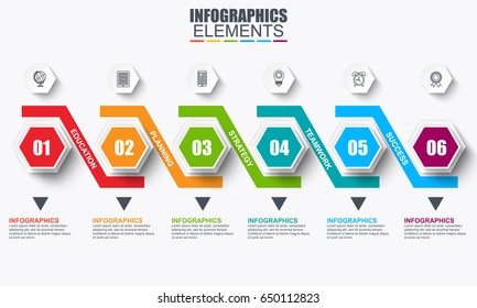 Timeline infographics vector design template. Can be used for workflow, business concept with 6 options, steps or processes, marketing icons, diagram, chart, data visualization, info graphics.