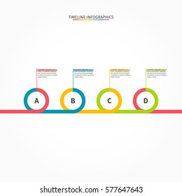 Timeline infographics vector illustration. Color horizontal design template. Business concept with 4 options, parts or steps
