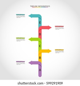 Timeline Infographics Vector Illustration. Color Vertical Design Template. Business Concept With 5 Options, Parts Or Steps