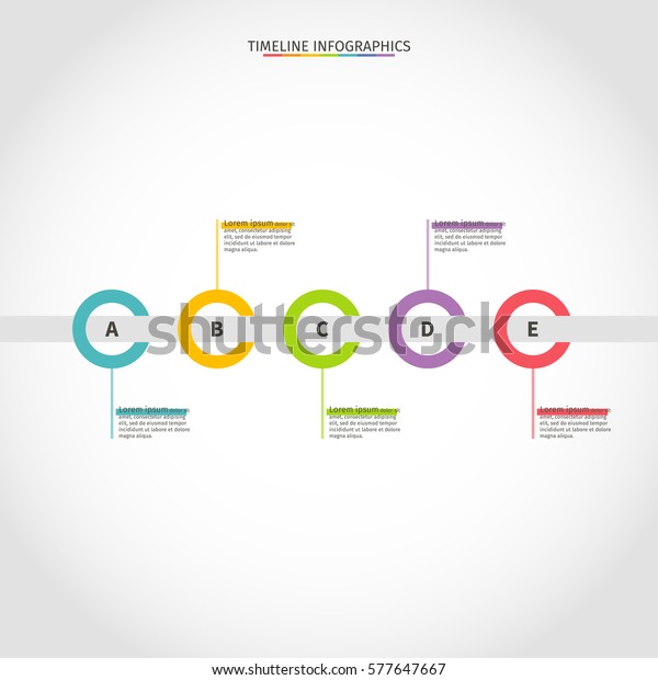 タイムライン インフォグラフィックスのベクターイラスト 水平方向の色のデザインテンプレート 5つのオプション パーツ ステップを備えたビジネスコンセプト のベクター画像 素材 ロイヤリティフリー