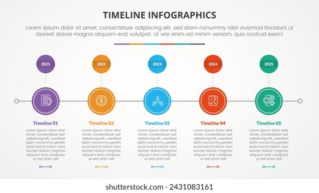 timeline milestone infographic concept with circle on horizontal right direction for slide presentation with 5 point list