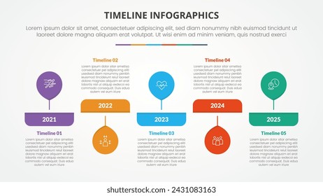 timeline milestone infographic concept with creative table and balloon pin location for slide presentation with 5 point list