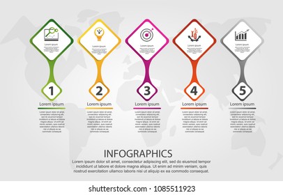 Timeline modern vector illustration 3D. Infographic template with five rhombus elements and number. Designed for business, presentations, web design, diagrams with 5 steps for workflow layout, report.