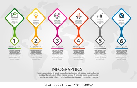Timeline modern vector illustration 3D. Infographic template with six rhombus elements and number. Designed for business, presentations, web design, diagrams with 6 steps for workflow layout, report.