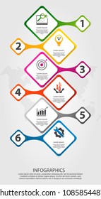 Timeline modern vector illustration 3D. Infographic template with six rhombus elements and number. Designed for business, presentations, web design, diagrams with 6 steps for workflow layout, report.