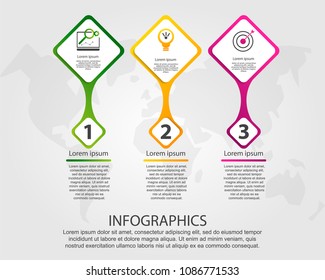 Timeline modern vector illustration 3D. Infographic template with three rhombus elements and number. Designed for business, presentations, web design, diagrams with 3 steps for workflow layout,report.