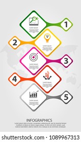 Timeline modern vector illustration 3D. Infographic template with five rhombus elements and number. Designed for business, presentations, web design, diagrams with 5 steps for workflow layout, report.