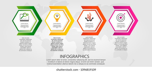 Timeline modern vector illustration 3D. Infographic template with four hexagon with arrows. Designed for business, presentations, web design, diagrams with 4 steps for workflow layout, annual report.