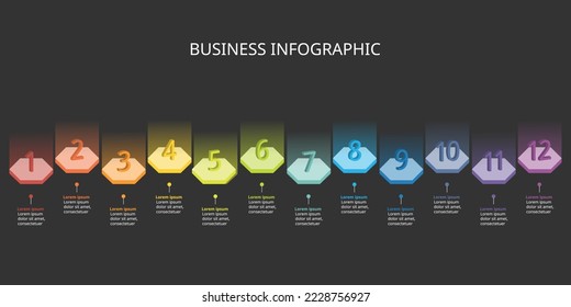 timeline with number template for colorful technology infographic template with 12 element
