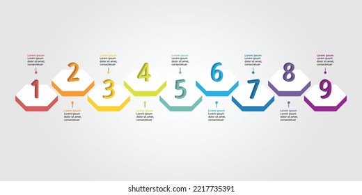 Zeitstrahl mit Zahlenvorlage für Infografik-Präsentationsvorlage mit 9 Elementen für Banner