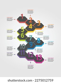 línea de tiempo con plantilla de número para la plantilla de presentación infográfica con 13 elementos para el banner