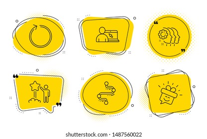 Timeline, Online education and Smile signs. Chat bubbles. Loop, Star and Employees teamwork line icons set. Refresh, Launch rating, Collaboration. Journey path. Technology set. Line loop icon. Vector
