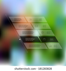 Timeline and option step progress banners on blurred defocused background, 10 eps