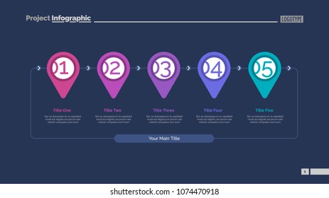 Timeline pin pointer slide template. Business data. Graph, diagram, design. Creative concept for infographic, report. Can be used for topics like workflow, locations, sequence