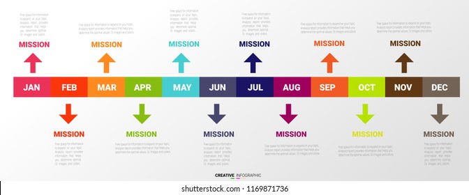 Timeline presentation for 12 months, 1 year, Timeline infographics design vector and Presentation business can be used for Business concept with 12 options, steps or processes.
