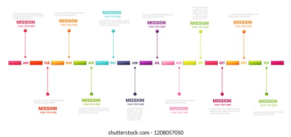 Timeline presentation for 12 months, 1 year, Timeline infographics design vector and Presentation business can be used for Business concept with 12 options, steps or processes.