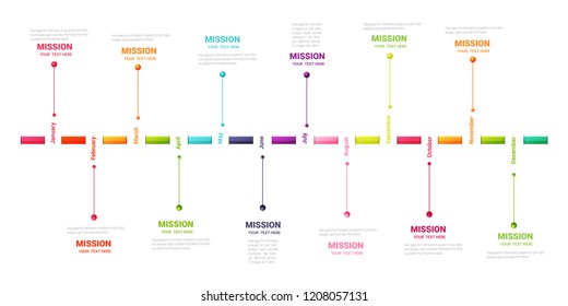 Timeline presentation for 12 months, 1 year, Timeline infographics design vector and Presentation business can be used for Business concept with 12 options, steps or processes.