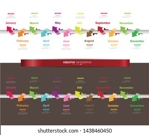 Timeline presentation for 12 months, 1 year, Timeline infographics design vector and Presentation business can be used for Business concept with 12 options, steps or processes. 