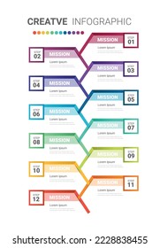 Timeline presentation for 12 months, 1 year, Timeline infographics design vector and Presentation business can be used for Business concept with 12 options, steps or processes. 