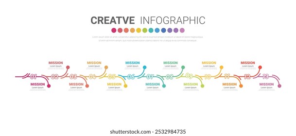 Timeline presentation for 12 months, 1 year, Timeline infographics design vector and Presentation business can be used for Business concept with 12 options, steps or processes. EPS vector.