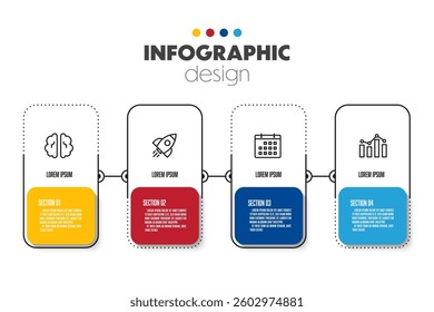 Timeline presentation infographic template with concept business icon 4 option square shape.