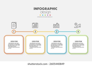 Timeline presentation infographic template square shape with concept business icon 4 option