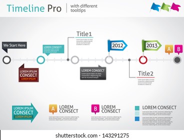 Timeline Pro - different tooltips - vector infographic