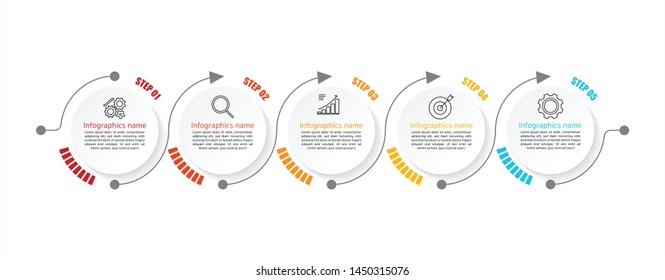 Timeline or process flows Infographics 5 process flow design vector and marketing can be used for workflow layout, diagram, annual report and presentation.