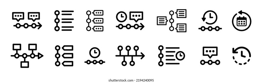 Timeline Process Outline Icon Collection, Template In Graphic Design. Set Of Chronology Symbol Illustration.