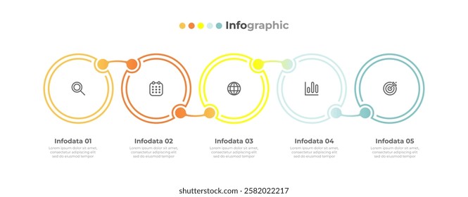 Timeline Process. Vector business infographic thin line elements with marketing icons and 5 steps or options.