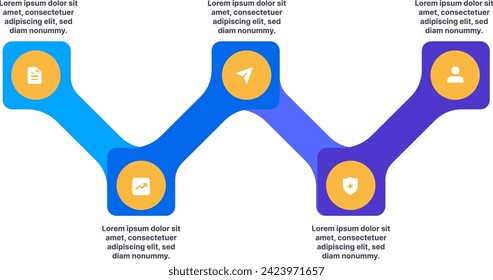 Timeline process vector graphics in blue theme for showing growth progress
