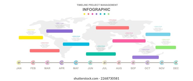 Plantilla de diseño de Infografía de gestión de proyectos de línea de tiempo anual. Ilustración vectorial.