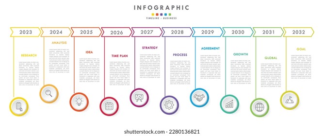 Timeline and project management month in a year business panoramical horizontal infographic. Modern Cclorful flat infographics design template. Simple vector illustration for business presentation.