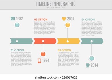 Timeline report template with buttons and icons, vector illustration background